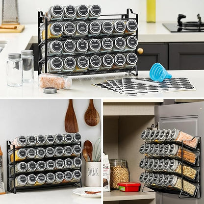 AOZITA Spice Rack Organizer with 28 Empty Spice Jars with Silver Lids, Funnel, Labels - Seasoning Organizer for Countertop, Cabinet, Kitchen, Pantry