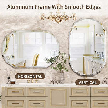 Suidia Bathroom Mirror, 26"x 38" Wall Mirror, Frameless Bathroom Mirror with Beveled Edge for Bedroom, Living Room, Entryway, Hallway, Oval Shape