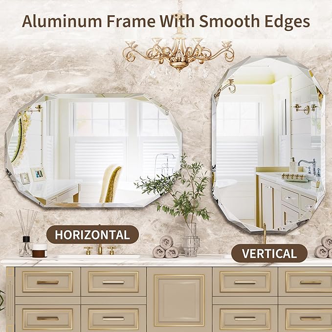 Suidia Bathroom Mirror, 20"x 30" Wall Mirror, Frameless Bathroom Mirror with Beveled Edge for Bedroom, Living Room, Entryway, Hallway, Oval Shape