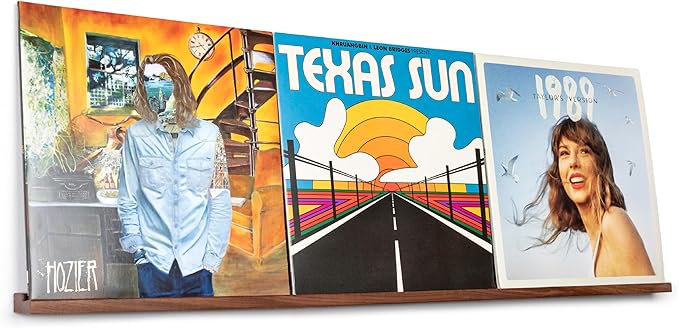 Vinyl Record Shelf - A 3-Feet Long Display Shelf Made of Solid Walnut - A Wall Mount for Your Favorite Records -This Vinyl Record Holder Fits All Records (Walnut)
