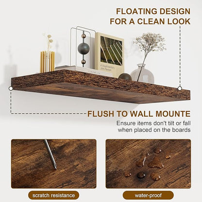 Floating Shelves for Wall, 22.5"W x 8"D Wall Shelf, Rustic Wood Floating Shelf 22.5 Inch Long, Bathroom Shelves Set of 2, 8 Inch Deep Floating Shelves for Living Room, Bedroom, Kitchen, Rustic Brown