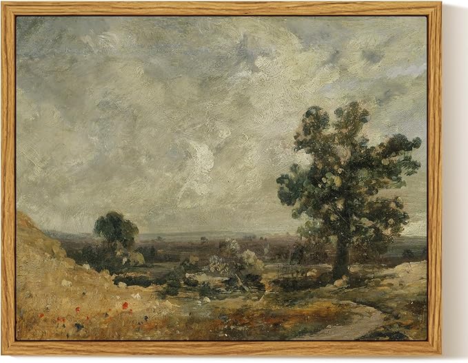 InSimSea Framed Canvas Print Art, Vintage Countryside Landscape Painting, Rustic Farmhouse Cottage Decor for Hallway Wall Floating Shelf Desk Vanity Fireplace,10x8 in, Earth Tones