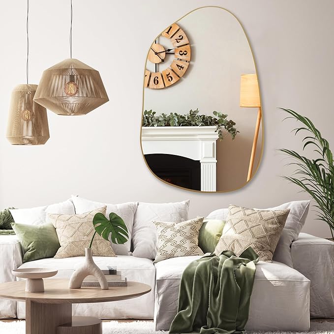 PERFNIQUE Irregular Wall Mirror Asymmetrical Mirror, 40''x26'' Gold Mirror for Bathroom Bedroom Living Room Entryway, Decorative Modern Wall Decor, Wall Mounted (Gold, 40