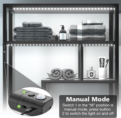 WOBANE LED Closet Light Motion Activated,Battery Powered Stick-on Anywhere,Homelife Motion Sensor Strip Lighting,Rechargeable Night Lights for Closet Hallway Stairway 6.56ft,6000K White,Black