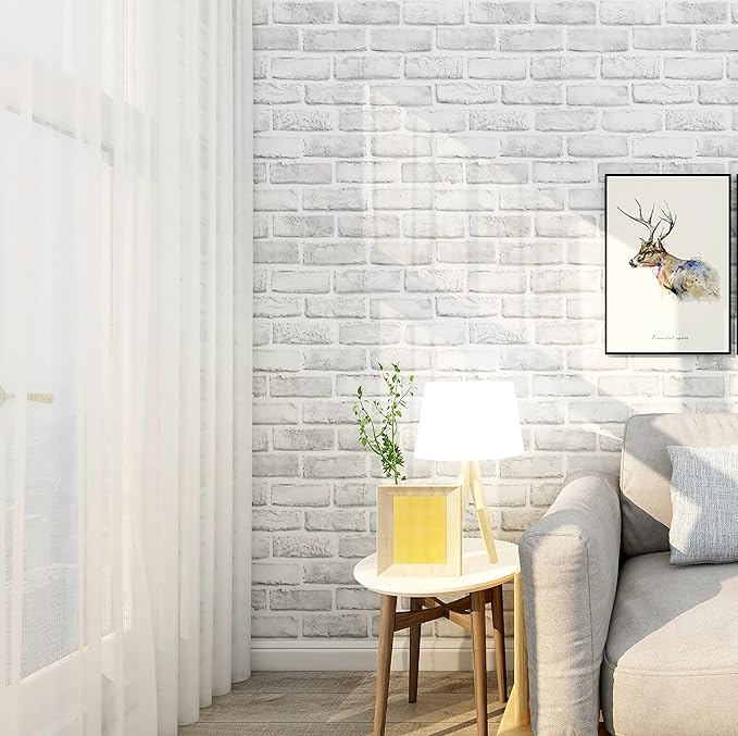Hopeak White Brick Wallpaper, Self-Adhesive Peel and Stick Wallpaper Waterproof and Removable Good for Home Decoration and Furniture Renovation (17.5 x 787.4 Inch)