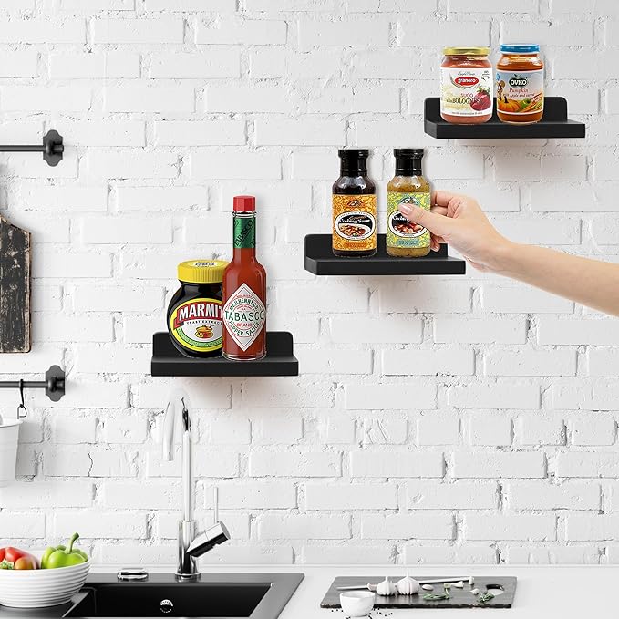 Small Floating Shelf, 5x6 Inch Display Ledges for Wall,Mini Shelves,Rustic Wood Shelf for Bedroom Living Room Bathroom Kitchen (6, Black)