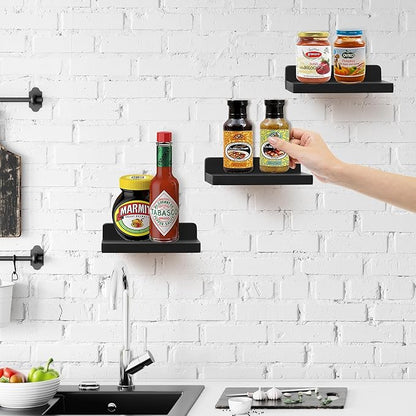 Small Floating Shelf, 5x6 Inch Display Ledges for Wall,Mini Shelves,Rustic Wood Shelf for Bedroom Living Room Bathroom Kitchen (3, Black)