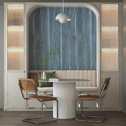 BOMENG Large Blue Wood Contact Paper Peacock Wallpaper Stick and Peel 31.5x354inch Wood Grain Wall Paper for Cabinets Wood Vinyl Wrap for Desk Walls Dresser Cover Top Kitchen Cabinet