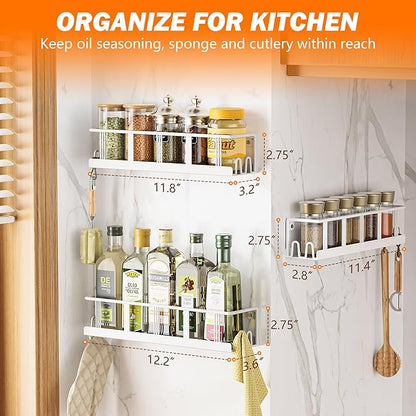 Spice Rack Wall Mounted 3 Pack, Space-Saving Spice Organizer for Spice Jars and Seasonings,Screw or Adhesive Hanging Spice Rack Organizer for Your Kitchen Cabinet,or Pantry Door White
