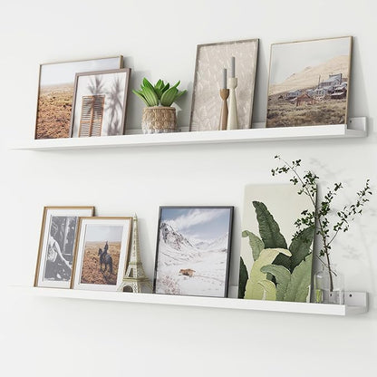 Picture Ledge Shelf, Floating Shelves Set of 2, 48 Inches Long Large Nursery Book Shelves for Toys Storage, Kids Bookshelf Wall Mounted for Living Room Bedroom Decor Books Photo Frames, White