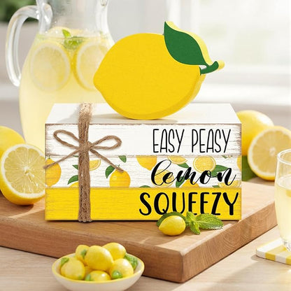 Geelin 4 Pcs Lemon Book Stack Decor, Wooden Faux Books for Home Table Centerpiece, Lemon-themed Kitchen Tiered Tray Decorations, Rustic Farmhouse Summer Lemon Decor for Living Room & Dining Table