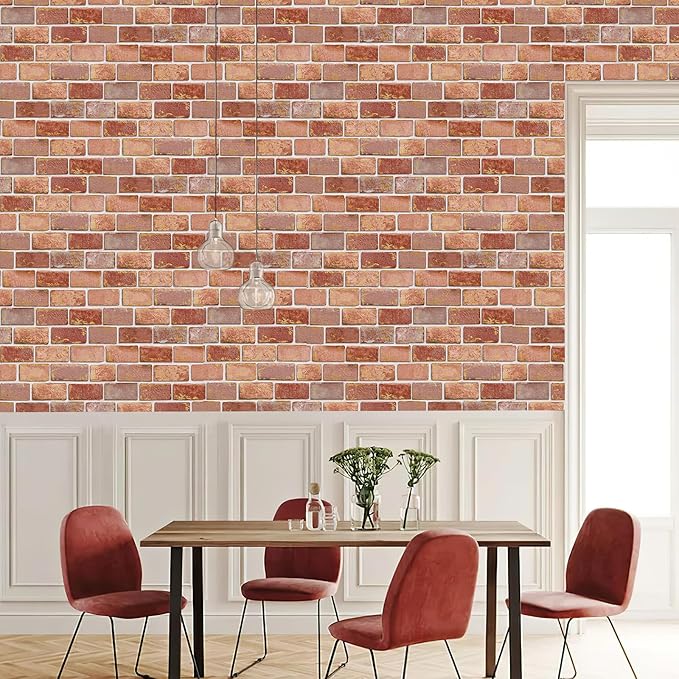 JiffDiff Brick Wallpaper Peel and Stick, Removable Vintage Self Adhesive Wallpaper Renter Friendly Textured Stick on Wallpaper Contact Paper （17.3