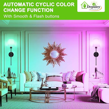Depuley Battery Operated Wall Sconce: Set of 2 Wireless Wall Lights with Remote for Bedroom - Black Rechargeable 15 Colors RGB Halloween Wall Lamp for Living Room Hallway