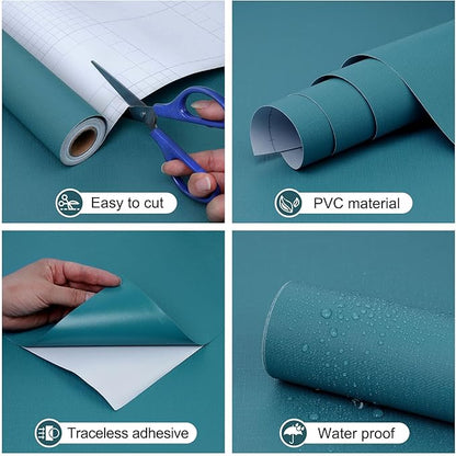 Amiya Teal Peel and Stick Wallpaper Solid Color Textured Contact Paper Pure Teal Self Adhesive Wallpaper Matte Removable Wall Paper Decorative Walls Decal Vinyl Roll A Set of15.7×236"