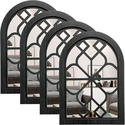 ZEXUIRU Set of 4 Arched Window Wall Mirror Rustic Farmhouse Accent Mirror Wood Framed Entry Wall Decoration for Living Room Bathroom Bedroom Kitchen