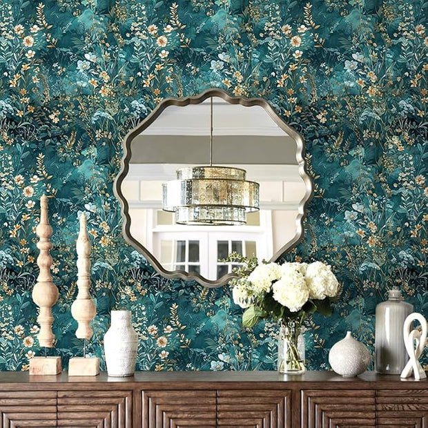Floral Peel and Stick Wallpaper Green Flower Contact Paper 16.9inch x 196.8inch Botanical Self Adhesive Wallpaper for Bedroom Bathroom Vintage Decorative Cabinet Removable Paper Vinyl Roll