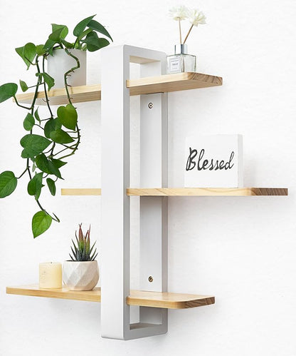 SUMGAR Floating Shelves White for Wall Mounted Shelving Unit All Pine Wood 3 Tier Large Shelf for Bedroom Living Room Office Bathroom Home Decoration Storage Plant Photo Display Modern 20in