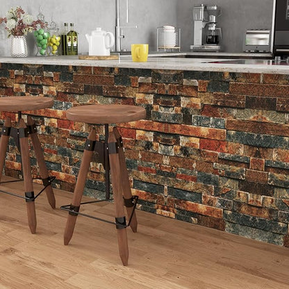 LaCheery Peel and Stick Brick Wallpaper Brown Blue Brick Removable Wallpaper 15.8"x276" Faux Stone 3D Textured Contact Paper Peel and Stick for Wall Backsplash Desk Self Adhesive Waterproof Vinyl Roll