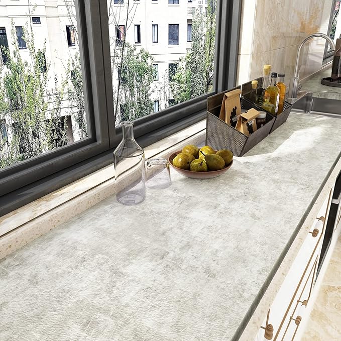 VEELIKE 15.7''x118'' Concrete Wallpaper Peel and Stick Textured Limewash Wallpaper for Bedroom Bathroom Wall Removable Self Adhesive Concrete Contact Paper for Countertops Waterproof Cement Wall Paper