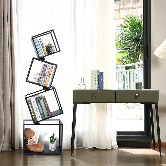 Bookshelf, 4-Tier Geometric Black Bookcase, 49" Tall Modern Corner Bookshelf, Storage Shelves for CDs/Books/Home Decor, Display Shelf for Living Room, Bedroom, Study Room, Nursery Room, Home Office