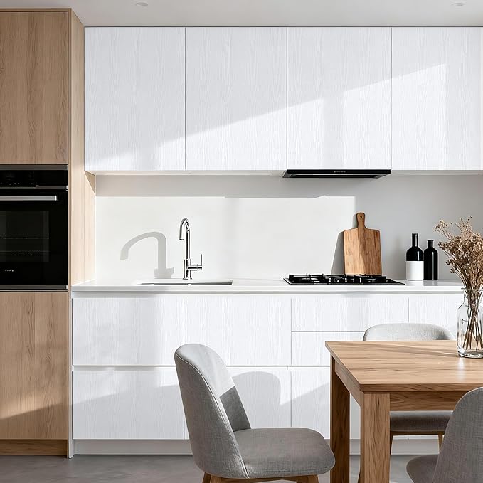 COSNIGHT White Wood Grain Contact Paper Self-Adhesive - Removable Peel and Stick Wallpaper for Kitchen Cabinets, Countertops and Home Decor - Wall Vinyl Wrap Waterproof 15.7In x 393In Renter Friendly