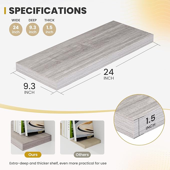 24 Inch Floating Shelves, 9.3