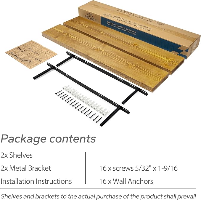 BGMG Wood Floating Shelves for Wall 36 inch Set of 2,Rustic Wooden Wall Mount Shelves for Bathroom Living Room Bedroom Kitchen Farmhouse-36x 6.7 x1.25 inch- Gold Oak