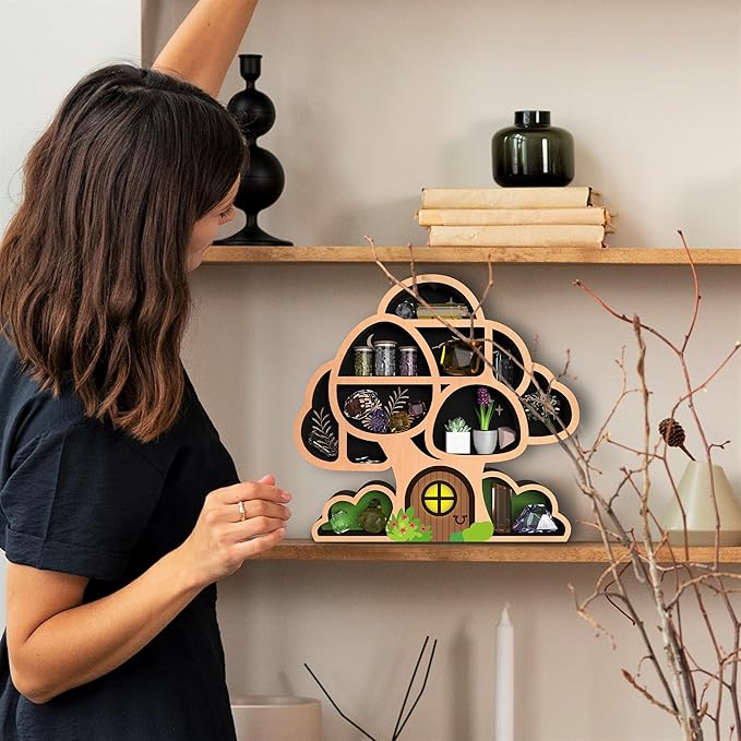 Mushroom Shelf for Wall Decor - Whimsical Floating Shelf for Crystals, Rocks & Trinkets Display | Hippie Boho Decor | Unique Whimsical Mushroom Gifts for Women, Her