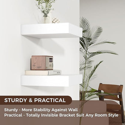 Square Floating Shelves for Wall, 12" W x 12" D x 2" H, 2 Pack of Small Wall Mounted Engineered Wood Shelves with Invisible Brackets for Living Room, Bedroom, Bathroom, Kitchen Decor, White