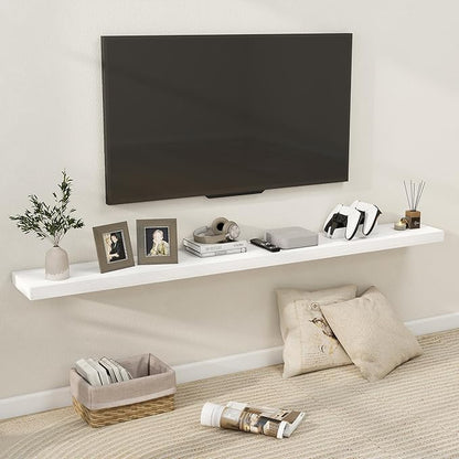 Fun Memories 72 Inch Floating Shelves for Wall, Fireplace Mantel Shelf with Invisible Heavy Duty Bracket, 8 Inch Deep Storage Shelf for Living Room, Kitchen, Farmhouse, White (2-Pack)
