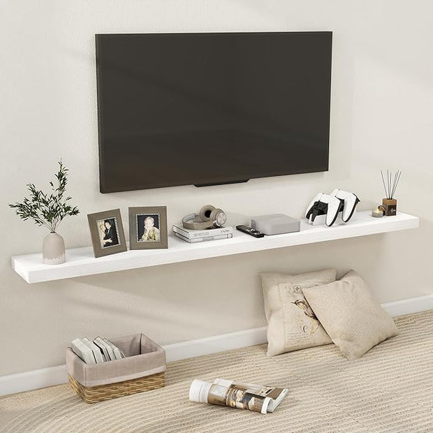 Fun Memories 72 Inch Floating Shelves for Wall, Fireplace Mantel Shelf with Invisible Heavy Duty Bracket, 8 Inch Deep Storage Shelf for Living Room, Kitchen, Farmhouse, White (2-Pack)