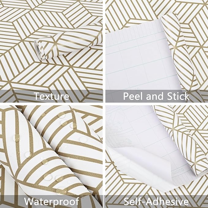 WENMER 17.71 Inch x 236 Inch Geometric Hexagon Wallpaper Peel and Stick Wallpaper Contact Paper Removable Self Adhesive Wall Paper Vinyl Film for Home Drawer Cabinet Countertop Door