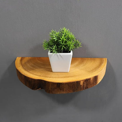 [PJ Collection] Small Live Edge Floating Wall Shelf with Paulownia Wood, Natural Wood Shelf, Floating Wall Shelf, Handcrafted Wall Shelf, Live Edge Wall Shelf