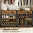 4 Tier Shoe Rack, Large Capacity Shoe Storage Organizer, Metal Shoe Shelf with Drawer and Wooden Top, for 16 Pairs of Shoes, for Entryway, Closet, Rustic Brown and Black SS24BR
