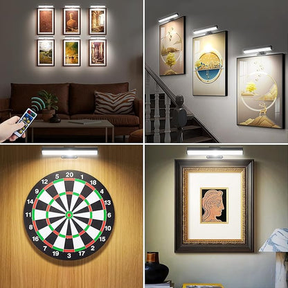 2 PACK Picture Light for Painting Battery with Remote on Wall in Bedroom Living Room, 3Lighting for Wall Art Pictures Posters,Dimmable Timer Set Display Accent Light for Frame Dart Gallery Portrait