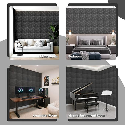 Art3dwallpanels 18 Pack Acoustic Panels 12" X 12" Soundproof Wall Panels Sound Dampening, 3D Self Adhesive Wall Decor Peel and Stick Absorbing Panels, Black