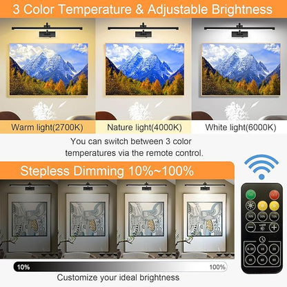 Picture Light Battery Operated with Remote, 3CCT Dimmable Picture Light for Paintings, Black Rechargeable 24 inch Battery Operated Wall Sconce for Art Lighting Gallery Portrait Artwork