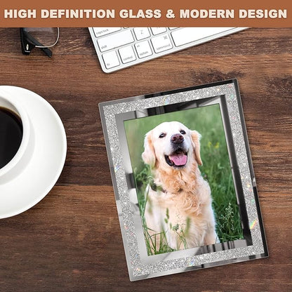 IZIDDO 5x7 Picture Frames Set of 4, Glitter Glass Photo Frame for Tabletop Display, Gifts Picture Frame, Horizontally or Vertically