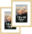 FrameWorks 2-Pack, 12x16 Matted to 8x12 Picture Frame, Natural Oak – Classic Wooden Photo Frame with Tempered Glass, Modern Matte Finish for Prints, Posters, Certificates & Wall Decor – Gallery-Ready