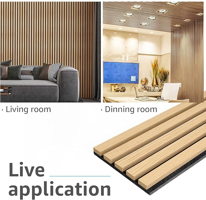 Art3d 4-Piece Wood Slat Acoustic Panels for Stylish Decor and Noise Reduction, 3D Textured Panel for Ceiling and Wall, Oak