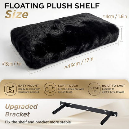 2 Pack Floating Shelves for Wall, Shelf with Fluffy Soft Black Shag Cover, Wall Mounted Shelves for Bedroom, Living Room, Suitable for storing valuable collectibles, bags, jewelry, high heels