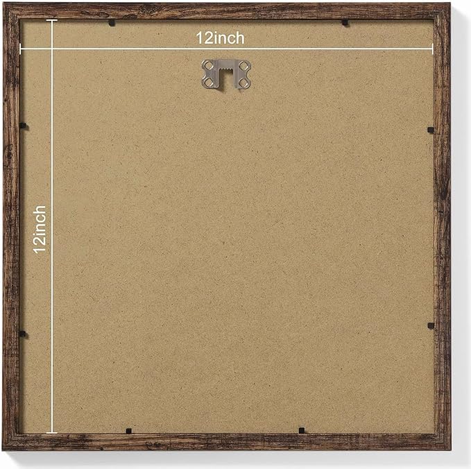 Vittanly 12x12 Picture Frames Set of 9, Shatter Resistant Plexiglass, Display 8x8 Pictures with Mat or 12x12 without Mat, Photo Frames for Wall Mount, Engineered Wood, Brown