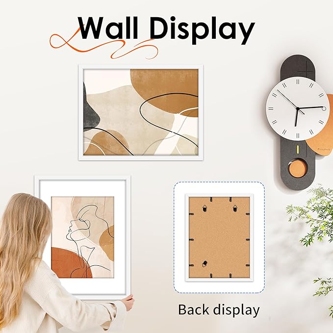 FIXSMITH 12x16 Picture Frame White Set of 4, Photo Frame with HD Plexiglass, Display Pictures 8.5x11 with Mat or 11x17 Without Mat, White Picture Frames Collage Wall Decor, Gallary Wall Frame