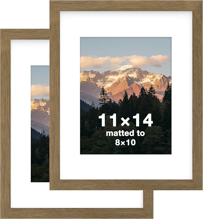 FrameWorks 2-Pack, 11x14 Matted to 8x10 Picture Frame, Dark Oak – Classic Wooden Photo Frame with Tempered Glass, Modern Matte Finish for Prints, Posters, Certificates & Wall Decor – Gallery-Ready
