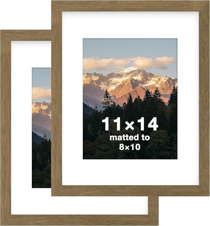 FrameWorks 2-Pack, 11x14 Matted to 8x10 Picture Frame, Dark Oak – Classic Wooden Photo Frame with Tempered Glass, Modern Matte Finish for Prints, Posters, Certificates & Wall Decor – Gallery-Ready
