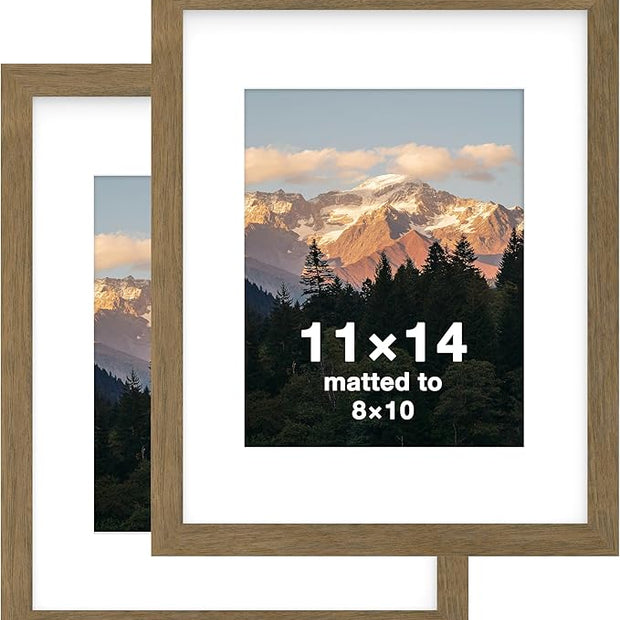 FrameWorks 2-Pack, 11x14 Matted to 8x10 Picture Frame, Dark Oak – Classic Wooden Photo Frame with Tempered Glass, Modern Matte Finish for Prints, Posters, Certificates & Wall Decor – Gallery-Ready