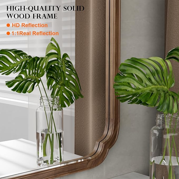 WallBeyond Wood Bathroom Mirror for Wall Mounted with Rounded Corner Wood Frame for Entryway, Living Room or Bedroom Home Decor Vertical or Horizontal Hanging [24
