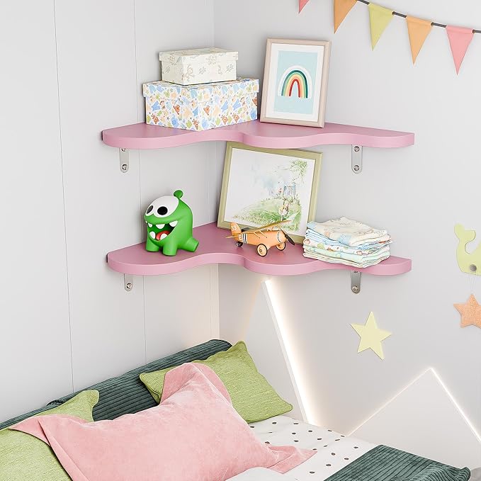 Cute Cloud Shelves, Wavy Floating Corner Shelf, Cute Corner Wall Shelves for Nursery Decor, Cloud Shelf for Bedroom,Living Room,Bathroom&Home Decor,Pink