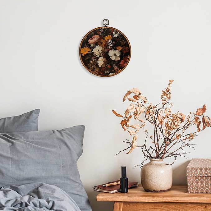 KSDUT Flower Wall Art Decor - Botanical Neutral Mid Century Modern Wall Art Canvas Frame Hanging Prints, Vintage Landscape Round Wall Art Decor for Home Decorations 10
