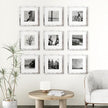 Vittanly 12x12 Picture Frames Set of 9, Shatter Resistant Plexiglass, Display 8x8 Pictures with Mat or 12x12 without Mat, Photo Frames for Wall Mount, Engineered Wood, Distressed White